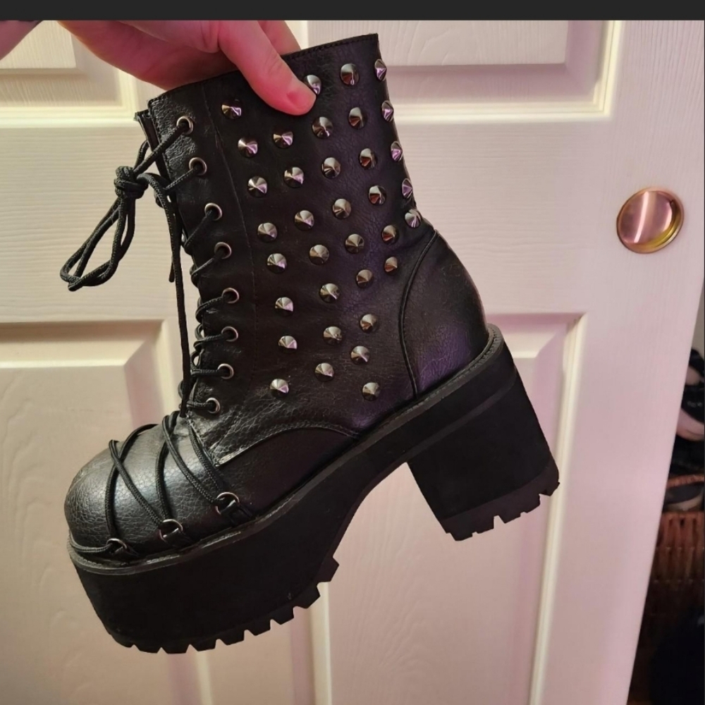 Demonia Studded Black Platform Boots - image 1